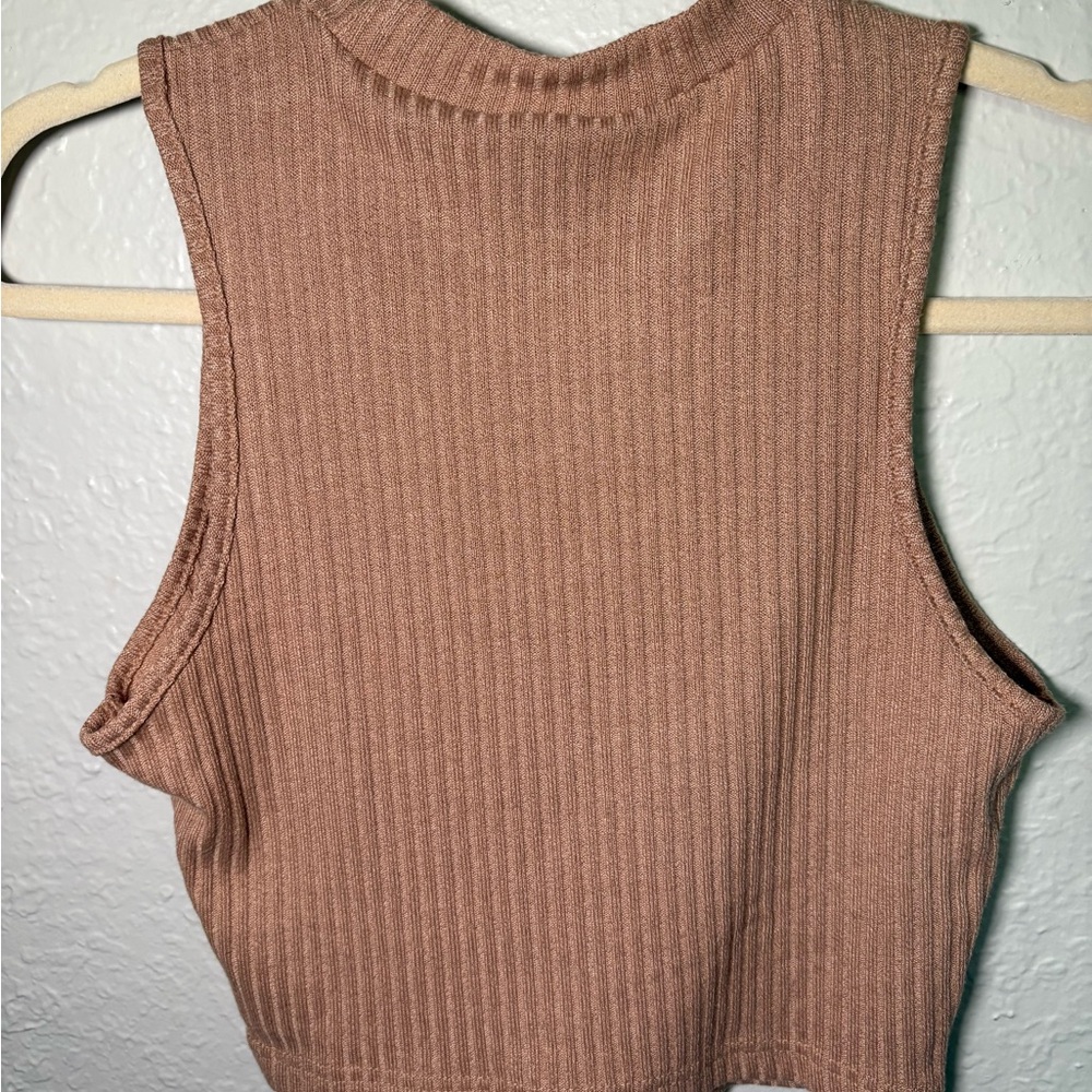 SHEIN Women Mockneck Brown Sleeveless Crop Top Size Large